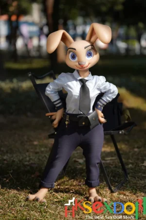 lola bunny sex doll brown hair blue pants black blazer white background