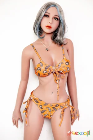 petite flat chested sex doll orange leopard print bikini blue hair light