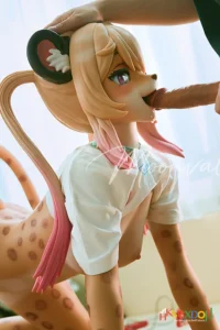 Anime Cat Girl Sex Doll white pants pink socks blonde hair indoor