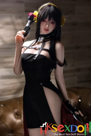 jelly breast sex doll black skirt thigh-high boot hair dark background red