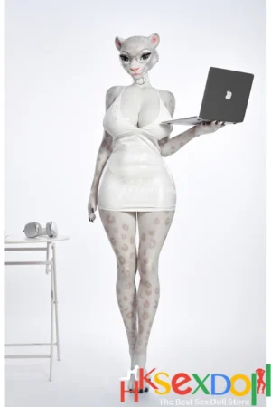 white leopard sex doll cat ears white stockings spotted leggings laptop desk