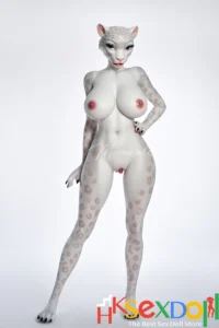 white leopard sex doll leopard print stockings white background dark hair